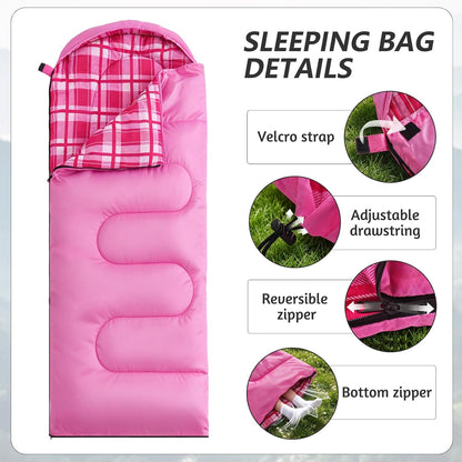 Uniqwamer Sleeping Bag for Adults Kids - 4 Seasons Cold & Warm Weather Flannel Camping Sleeping Bags, Lightweight & Waterproof Sleeping Bag for Camping Hiking Outdoor Travel
