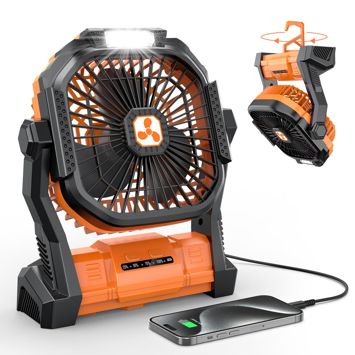 Portable Fan Rechargeable, 20000mAh Cordless Battery Powered Fan with LED Lantern Battery Operated for Travel Bedroom Home Camping Tent Office Beach Desk Fishing Table
