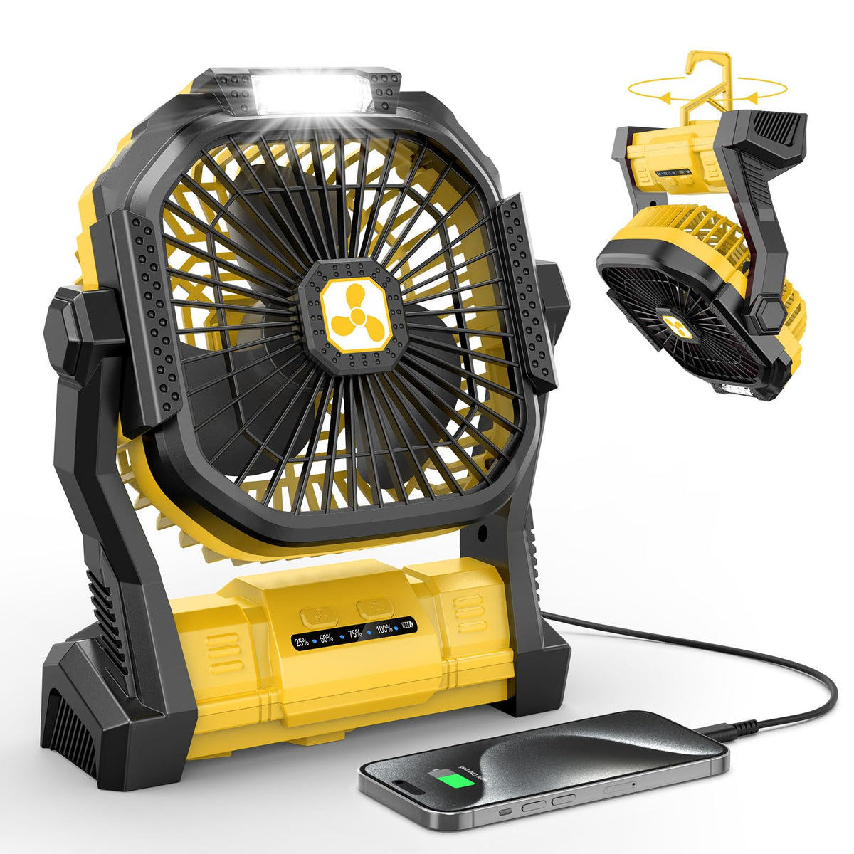 Portable Fan Rechargeable, 20000mAh Cordless Battery Powered Fan with LED Lantern Battery Operated for Travel Bedroom Home Camping Tent Office Beach Desk Fishing Table