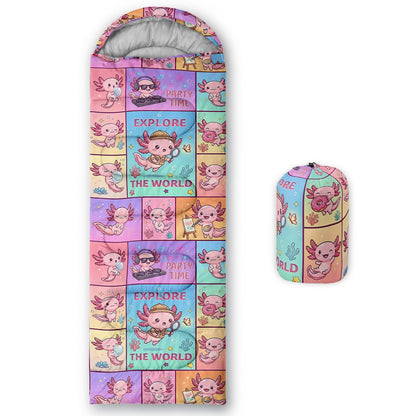 QOOMO Axolotl Cute Camping Sleeping Bags,3 Season Warm & Cool Weather,Lightweight,Waterproof Sleeping Bags for Adults & Kids,Traveling,and Outdoors