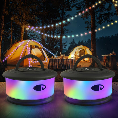 TOHETO Camping String Lights, 3 in 1 Upgraded Retractable RGB Outdoor String Lights with 19 Lighting Modes, Quick 30s Recovery, 32.8 FT Portable Tent Lights, Rechargeable Camping Lantern (Black)