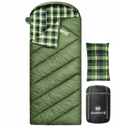 ShinHye 0 Degree Sleeping Bag for Adults - Cotton Flannel 4 Season Cold Weather Winter, XXL Big and Tall Camping Sleeping Bag with Compression Sack