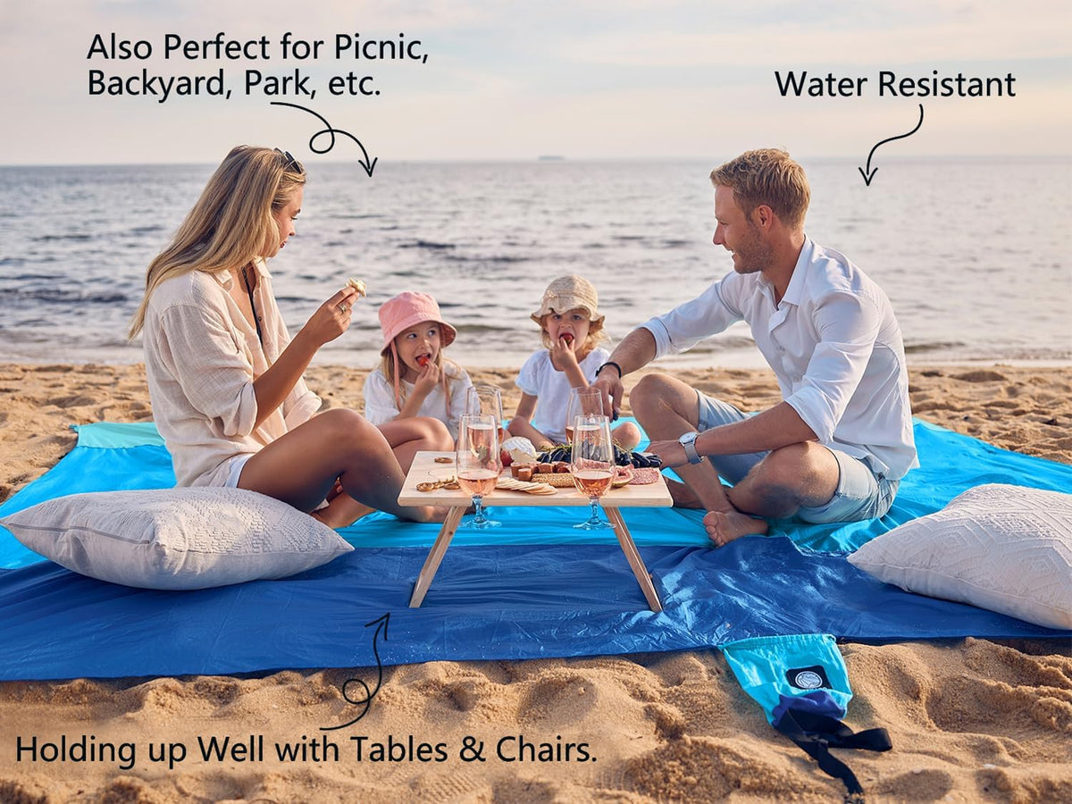 WEKAPO Beach Blanket Sandproof Waterproof, Extra Large Beach Mat, Oversized & Compact Sand Free, Quick Drying Beach Essentials for Vacation, Cruise, Picnic & Camping with Stakes