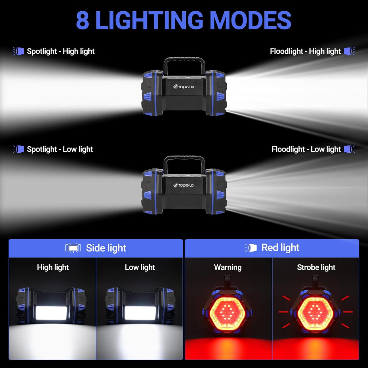 Led Camping Lantern Rechargeable, Camping Flashlight 1500LM, 8 Light Modes, Camping Lights 4800 Capacity, Portable Bright Flash Light for Emergencies, Power Outages, Hurricane, Hiking (Blue 1PACK).