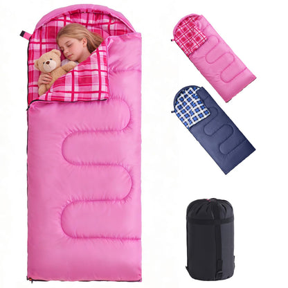 Uniqwamer Sleeping Bag for Adults Kids - 4 Seasons Cold & Warm Weather Flannel Camping Sleeping Bags, Lightweight & Waterproof Sleeping Bag for Camping Hiking Outdoor Travel