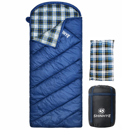 ShinHye 0 Degree Sleeping Bag for Adults - Cotton Flannel 4 Season Cold Weather Winter, XXL Big and Tall Camping Sleeping Bag with Compression Sack