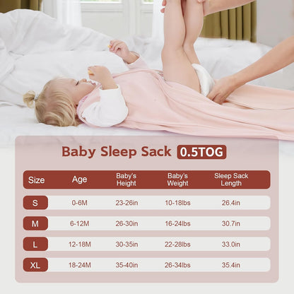 Baby Sleep Sack 6-12 Months, 100% Cotton Wearable Blanket, 0.5 Tog, 3 Pack