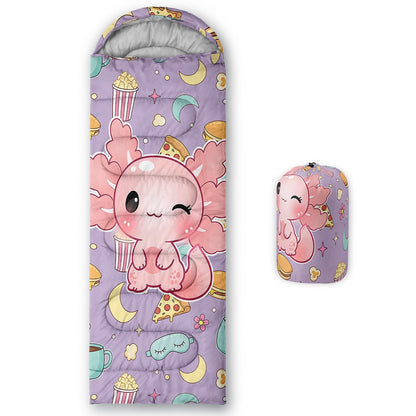 QOOMO Axolotl Cute Camping Sleeping Bags,3 Season Warm & Cool Weather,Lightweight,Waterproof Sleeping Bags for Adults & Kids,Traveling,and Outdoors