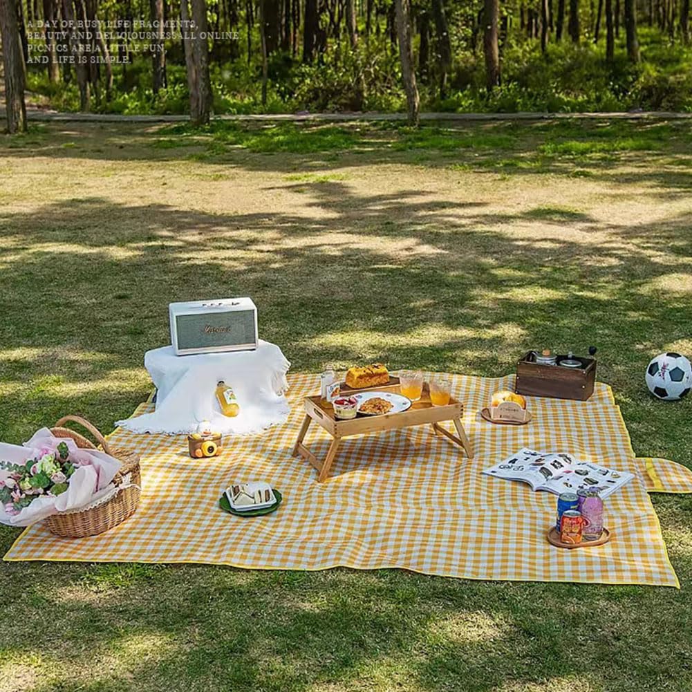 Extra Large Picnic Blanket Beach Blankets, 80''x80'' Picnic Mat Waterproof Sand Proof Foldable Portable for Outdoor Camping Hiking Travel Grass Park Music Festival Lawn Mats (yellow, 80x80 inch)