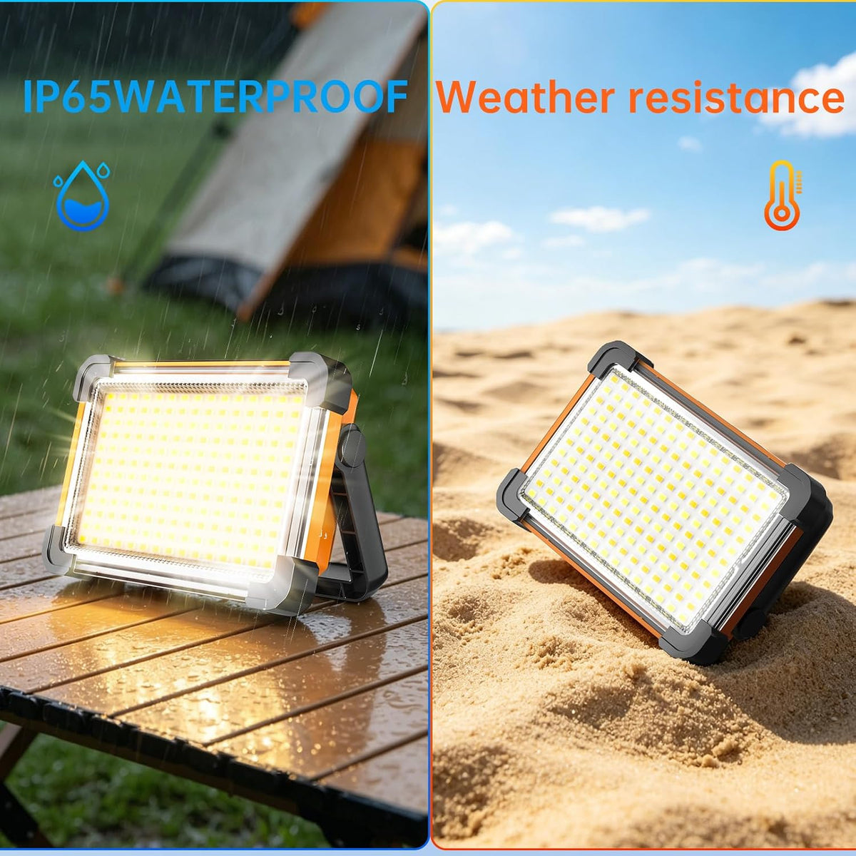 150W Solar Rechargeable Work Light, 180 LED 10000LM Portable Flood Light, IP65 Waterproof 3 Modes, with Stand, for Job Site Home Repair Camping Fishing Garage Workshop Emergency