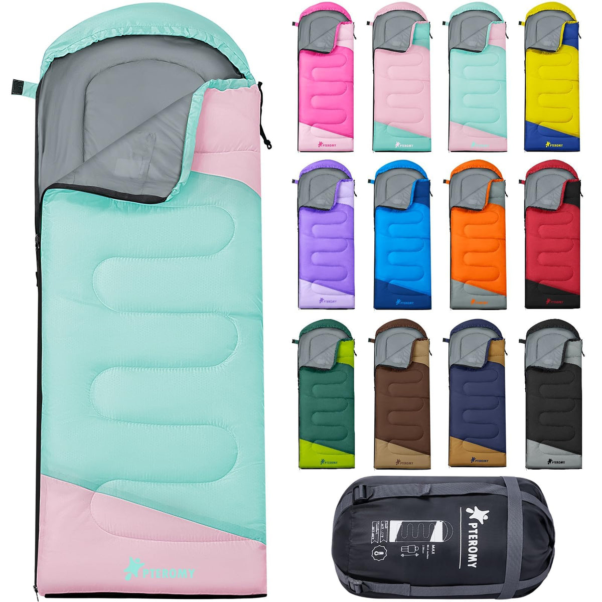 PTEROMY Sleeping Bags for Adults, Lightweight and Machine Washable, Water Resistant Backpacking Camping Sleeping Bag for Warm Cold Weather, Camping Essentials for Hiking Travel