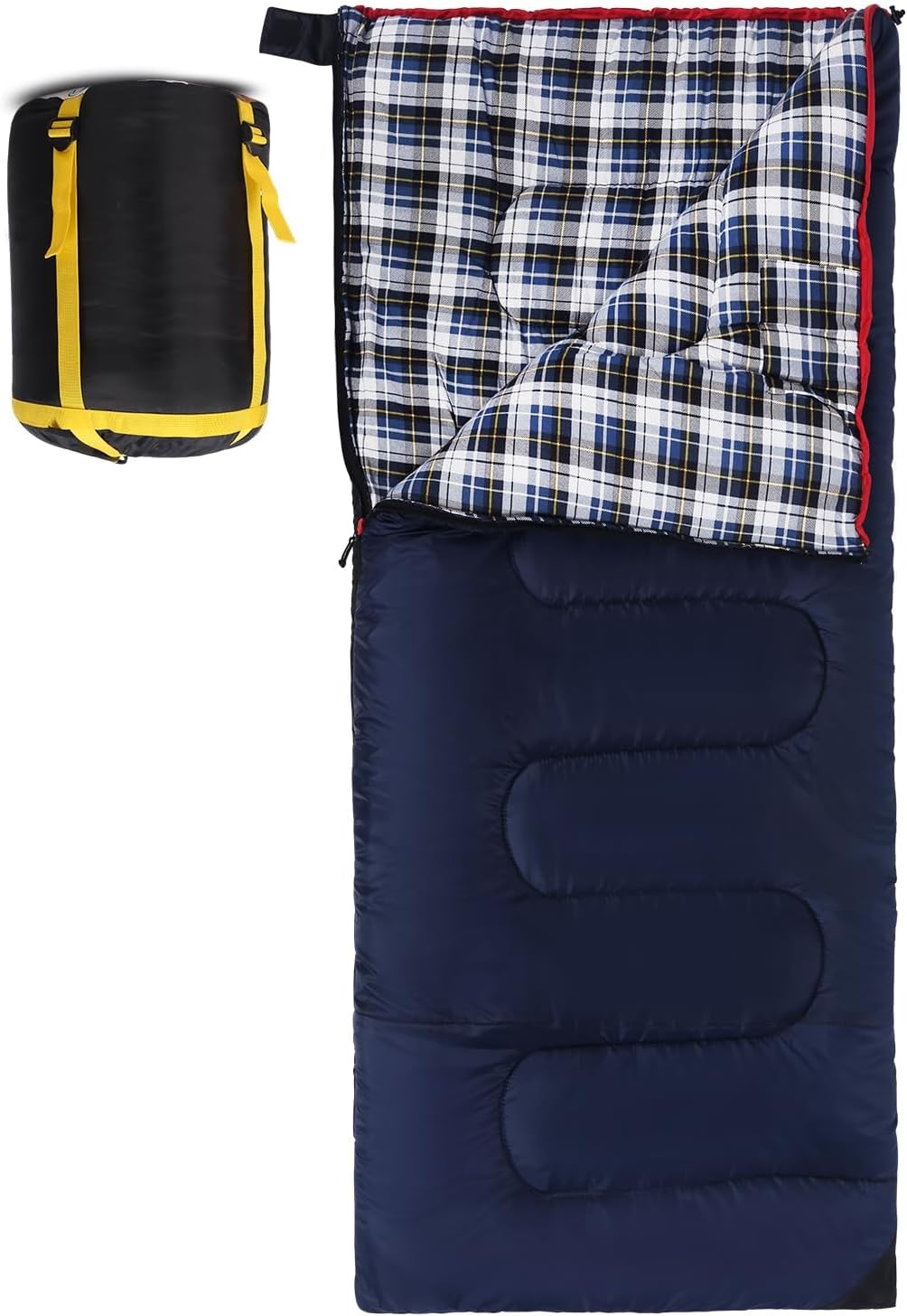 REDCAMP Cotton Flannel Sleeping Bag for Camping Backpacking, Adults Cold Weather Envelope Sleeping Bags with 2/3/4/6lbs Filling