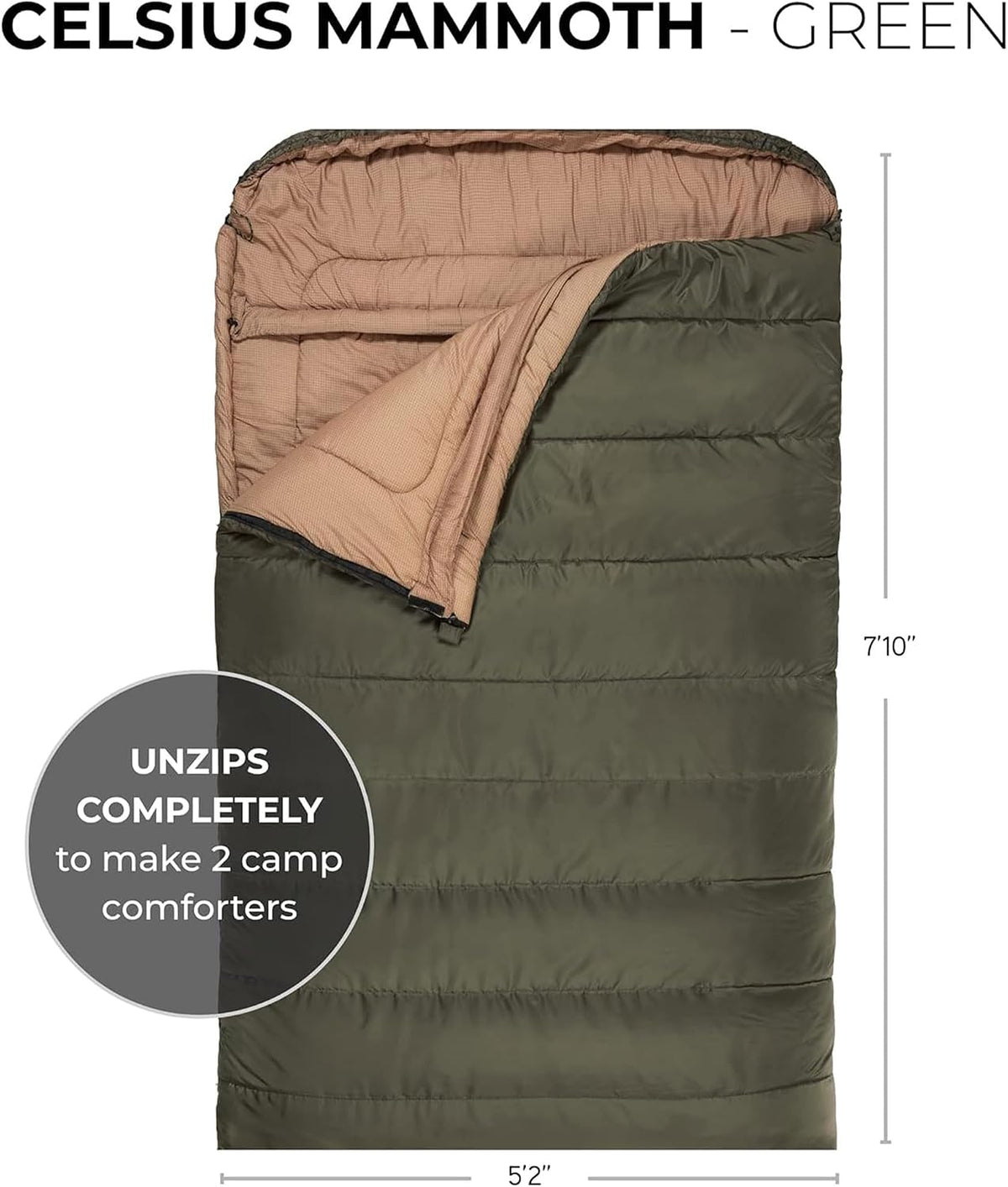 Teton Mammoth Queen Size Double Sleeping Bag- A Warm Bag the Whole Family can Enjoy – Great for Camping, Hunting and Base Camp. Compression Sack Included