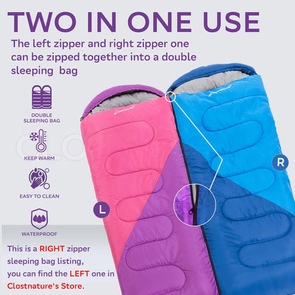 Clostnature Lightweight Camping Sleeping Bag for Adults and Kids(3/4.2Lb)