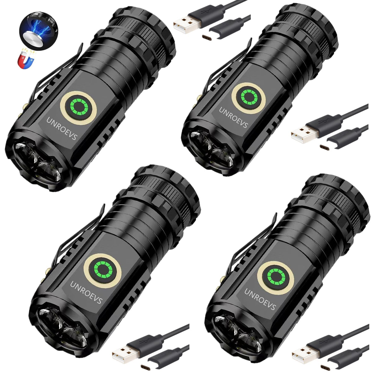 UNROEVS 2 Pack Mini Flashlights,Rechargeable flashlights 2550 Lumens