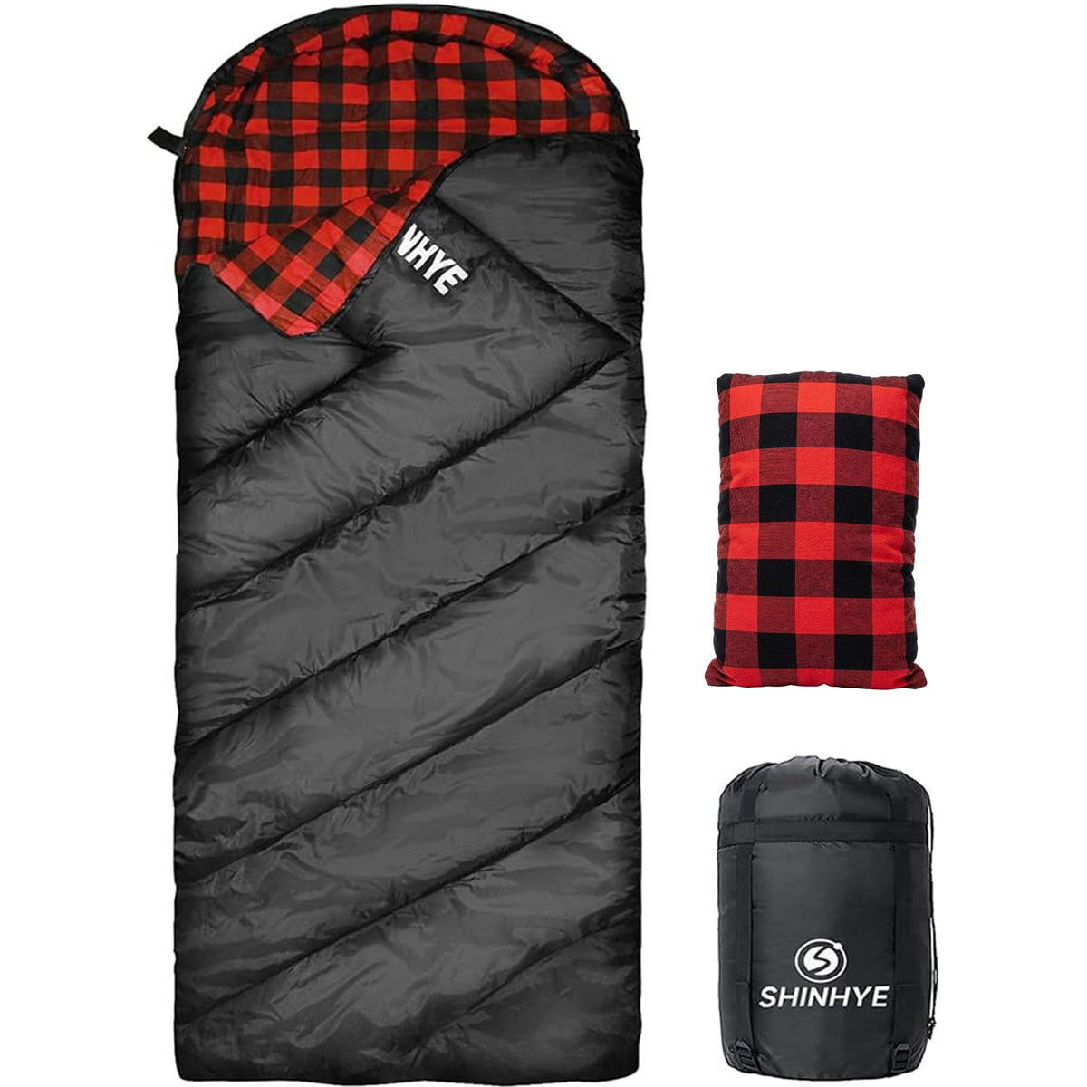 ShinHye 0 Degree Sleeping Bag for Adults - Cotton Flannel 4 Season Cold Weather Winter, XXL Big and Tall Camping Sleeping Bag with Compression Sack
