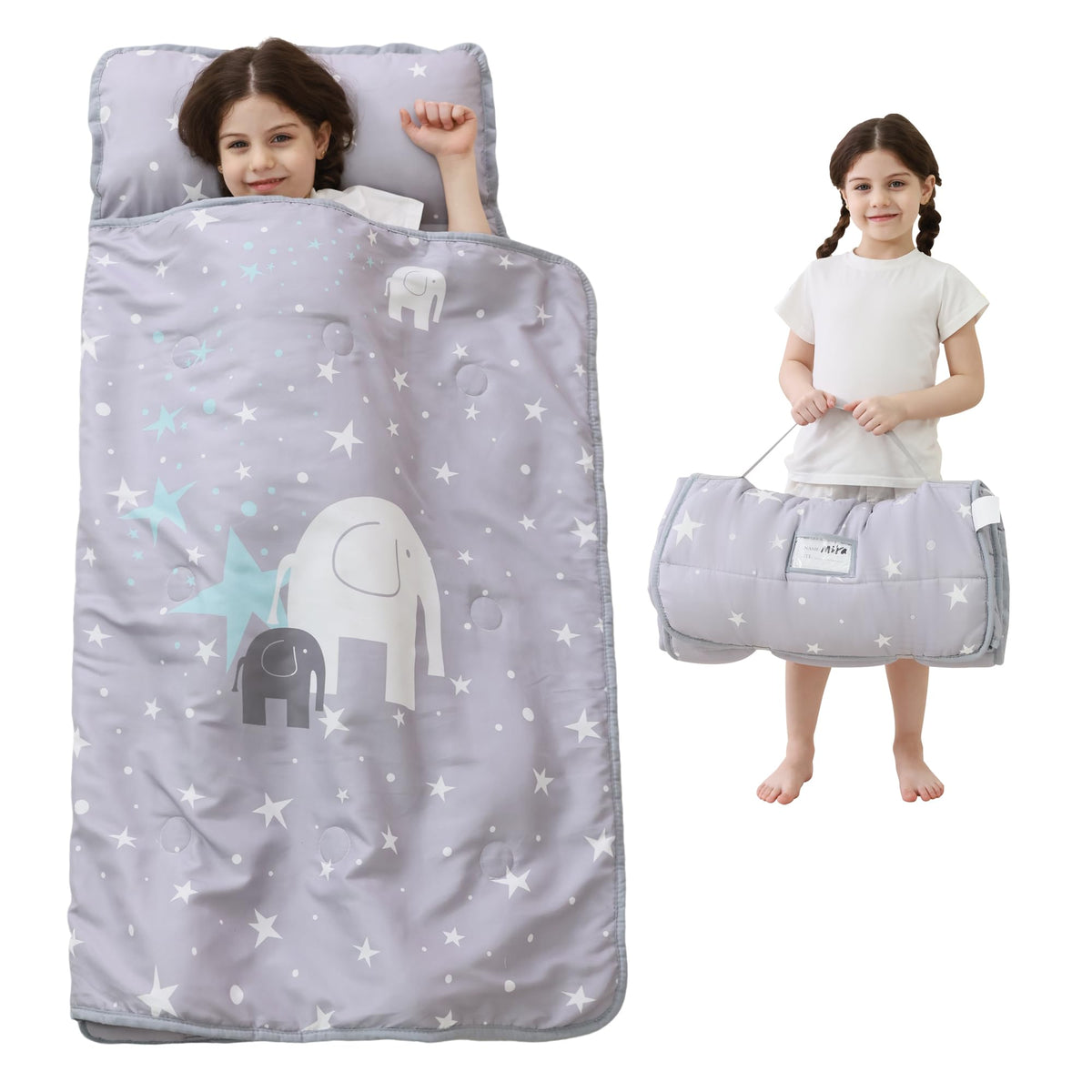 Lasoftan Toddler Nap Mat with Pillow and Blanket, Extra Large Rolled Napping Mats,Slumber Bags for Boys Girls,Kids Sleeping Bag for Daycare, Preschool Travel Camping