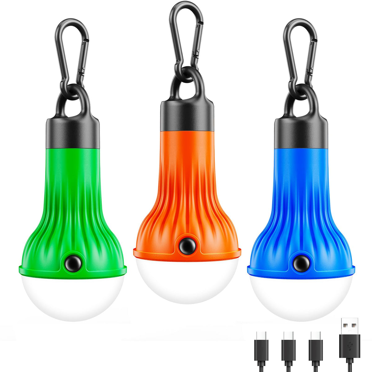 FLY2SKY Rechargeable LED Camping Lights Clip Hook Emergency 3Pcs 1800mAh