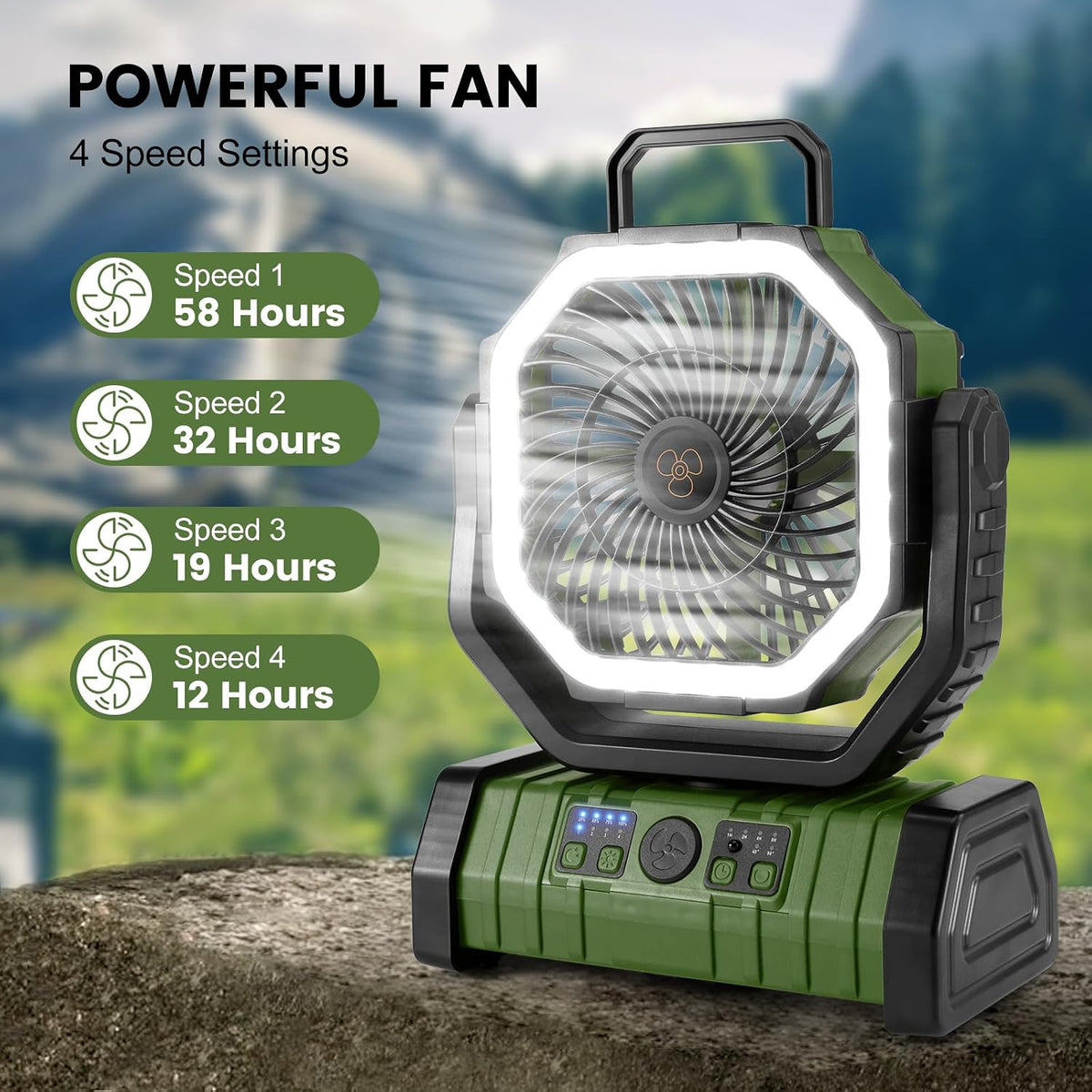 Odoland 30000mAh Camping Fan with LED Lantern, Rechargeable Battery Fan