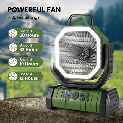 Odoland 30000mAh Camping Fan with LED Lantern, Rechargeable Battery Fan