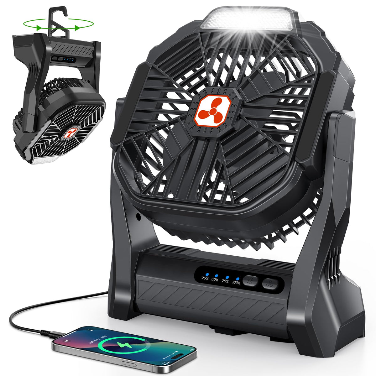 Portable Fan Rechargeable, 20000mAh Cordless Battery Powered Fan with LED Lantern Battery Operated for Travel Bedroom Home Camping Tent Office Beach Desk Fishing Table