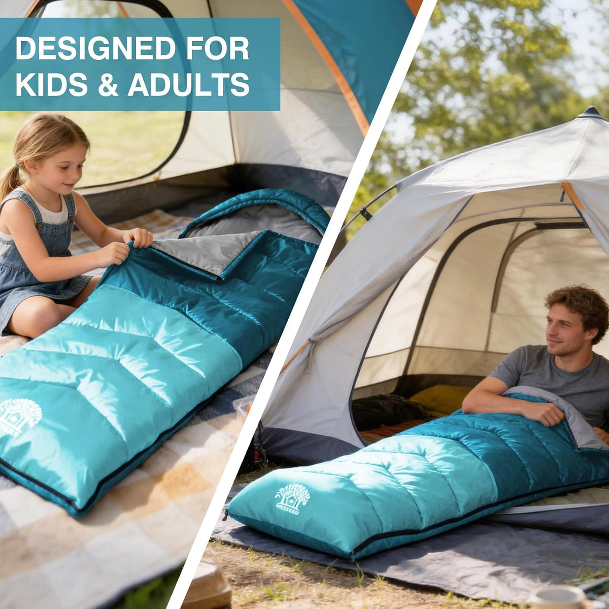 Sleeping Bags for Adults & Kids, Warm & Cool Weather, Lightweight Waterproof with Compression Bag, 3-4 Season for Camping, Hiking, Indoor & Outdoor Activities