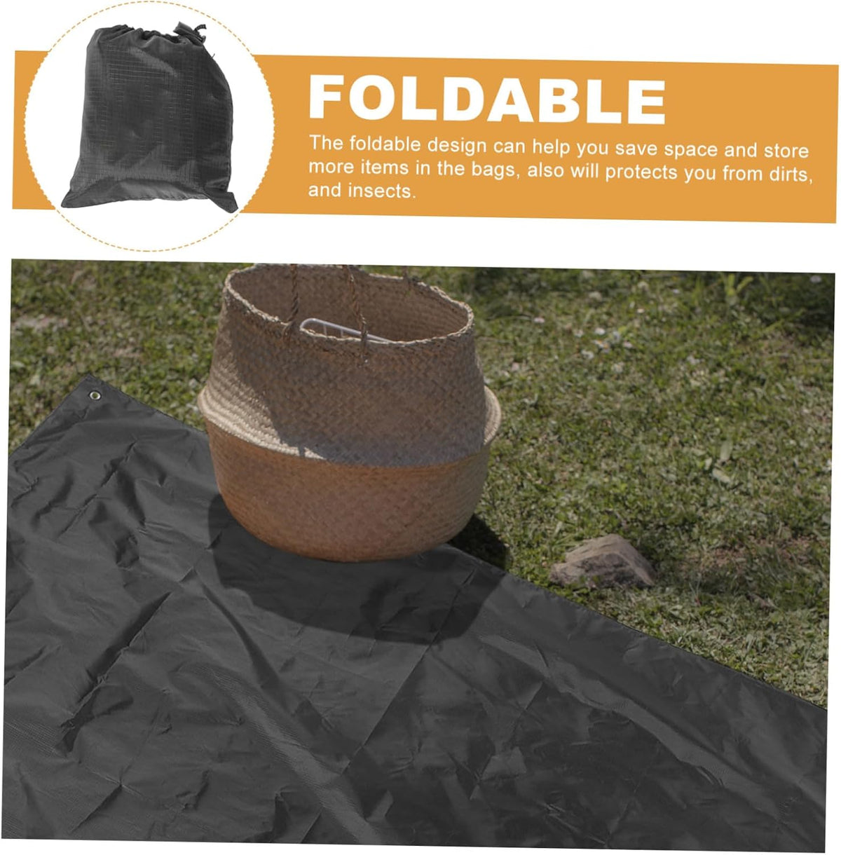 KICHOUSE Waterproof Outdoor Picnic Blanket, Foldable Oxford Fabric Mat for Camping, Beach, and BBQ, Portable Thickened Ground Sheet with Moisture-Proof and Wear-Resistant Features, Black