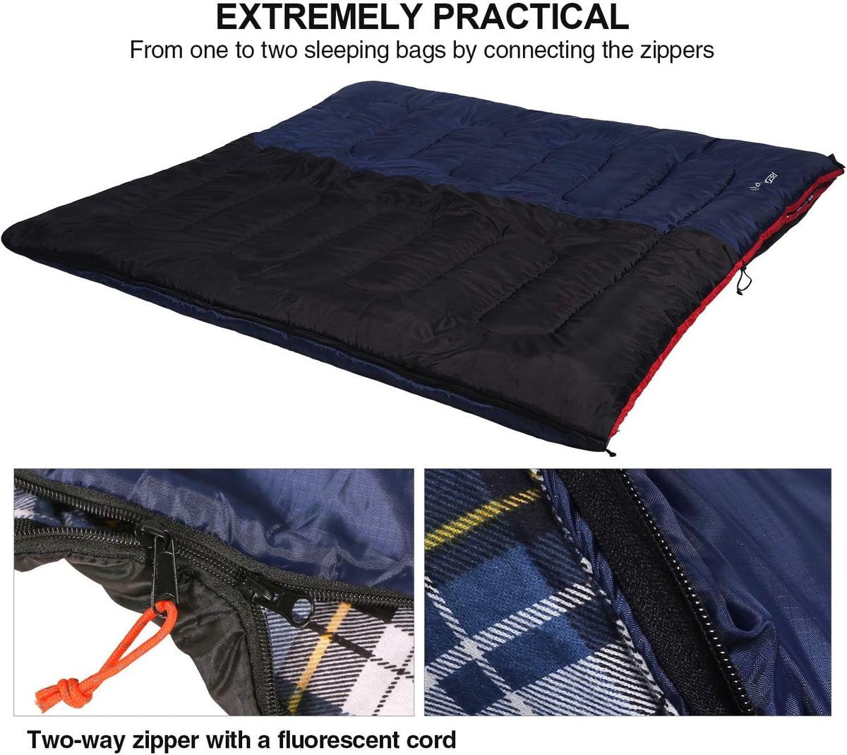 REDCAMP Cotton Flannel Sleeping Bag for Camping Backpacking, Adults Cold Weather Envelope Sleeping Bags with 2/3/4/6lbs Filling