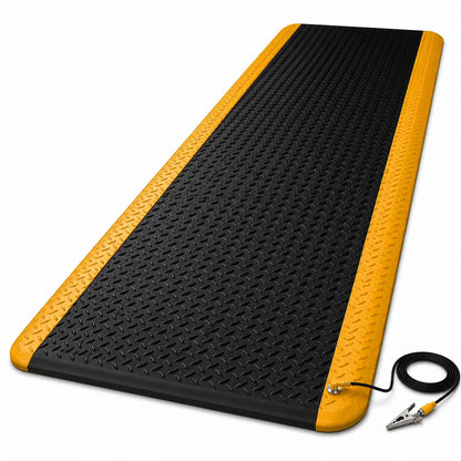 3' x 5' ESD Anti-Fatigue Conductive Mat, Durable Heavy Duty Diamond Plate, Soft Sponge Ergonomic Mat, Non Slip Waterproof Floor Mats for Commercial&Industrial Work, Thick 3/4” Black with Yellow Border