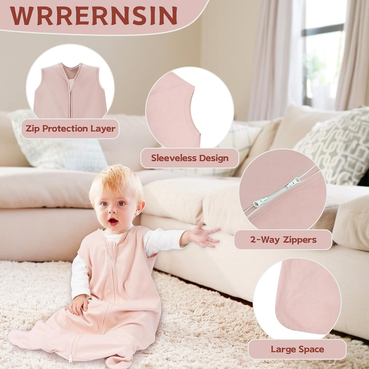 Baby Sleep Sack 6-12 Months, 100% Cotton Wearable Blanket, 0.5 Tog, 3 Pack