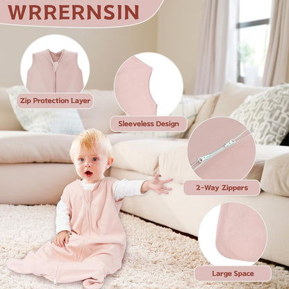 Baby Sleep Sack 6-12 Months, 100% Cotton Wearable Blanket, 0.5 Tog, 3 Pack