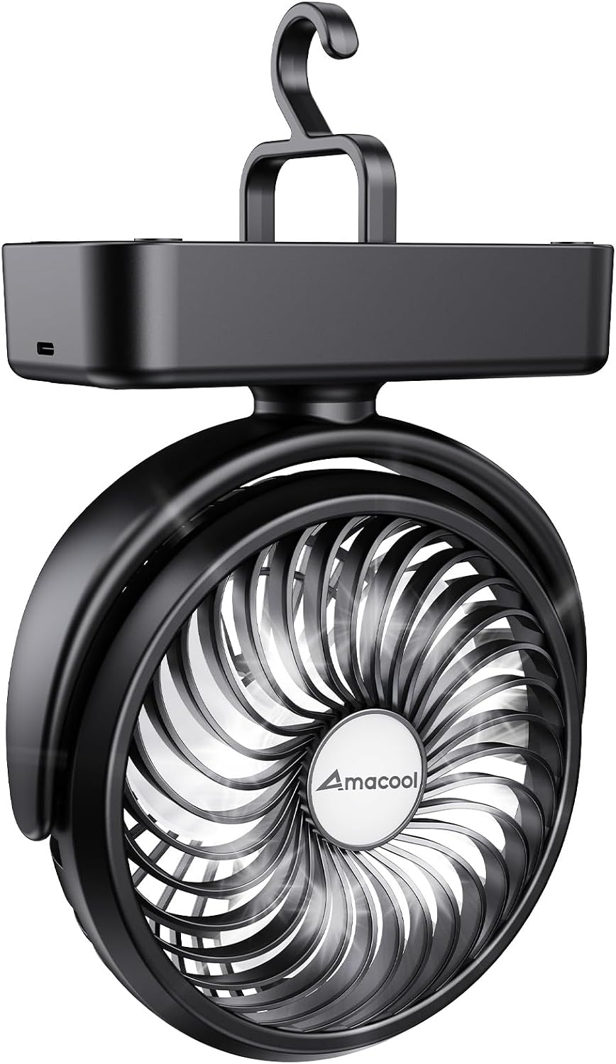 AMACOOL Portable Camping Fan with LED Lantern- 40H Work Time Rechargeable