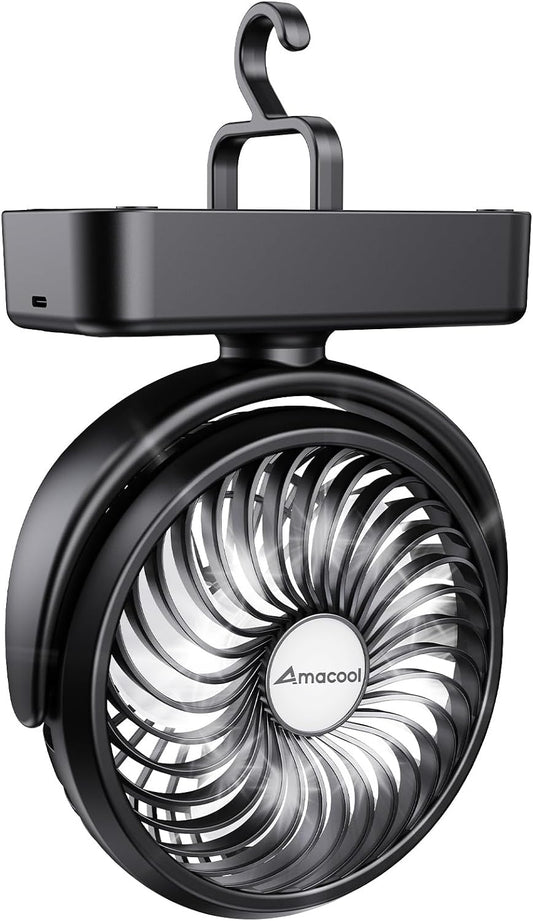 AMACOOL Portable Camping Fan with LED Lantern- 40H Work Time Rechargeable