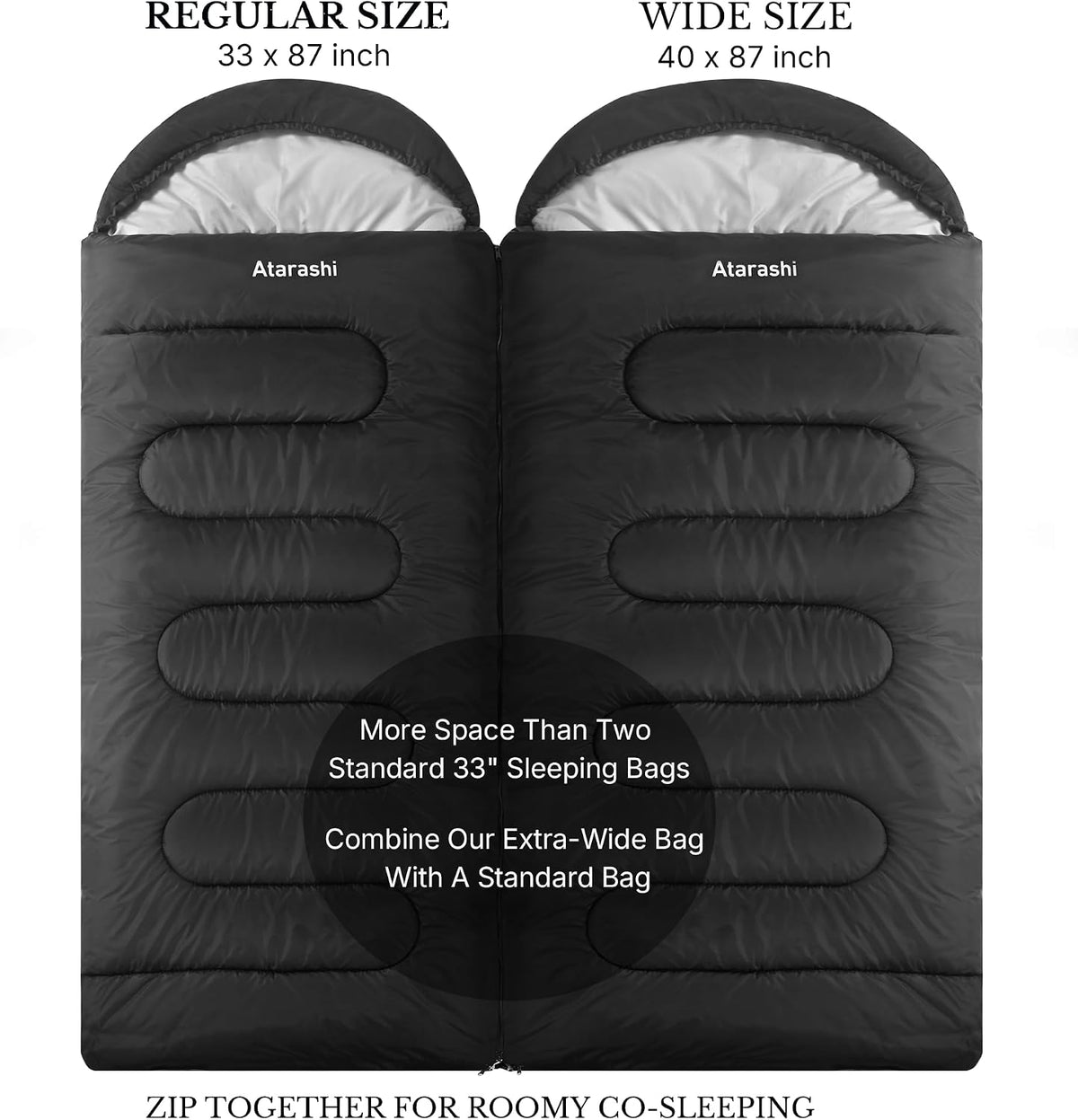 Atarashi Camping Sleeping Bag- 4 Seasons for Adults, Light, Warm, Extra-Large with Compression Sack- Great for Hiking, Backpacking & Outdoor Adventures