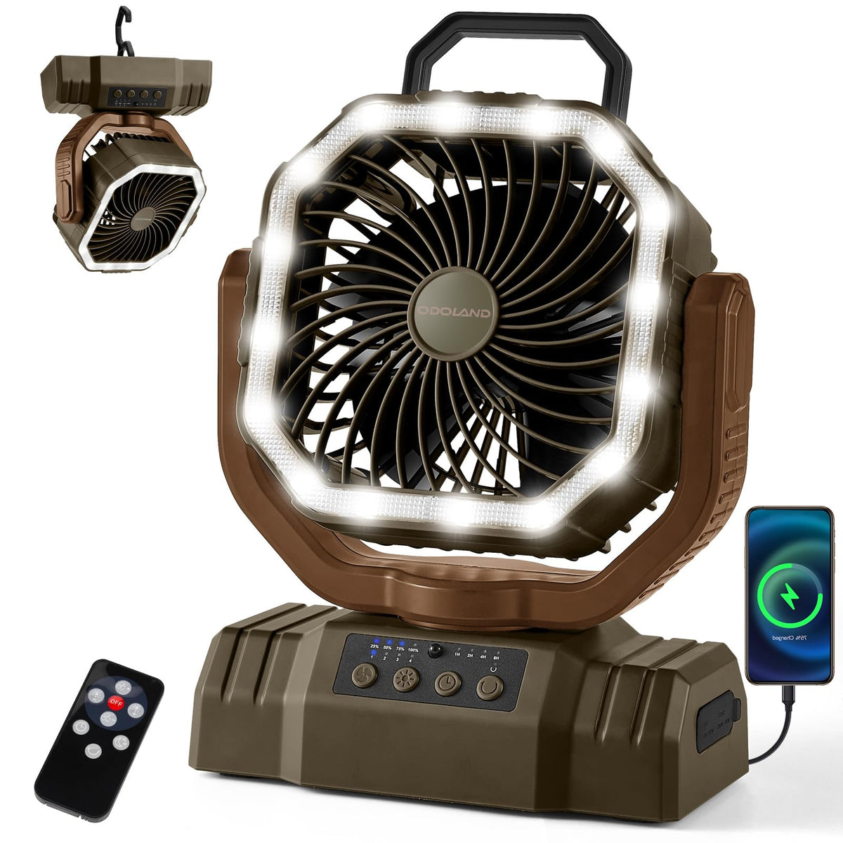Odoland Portable Camping Fan with Light, 20000mAh Rechargeable Battery Fan