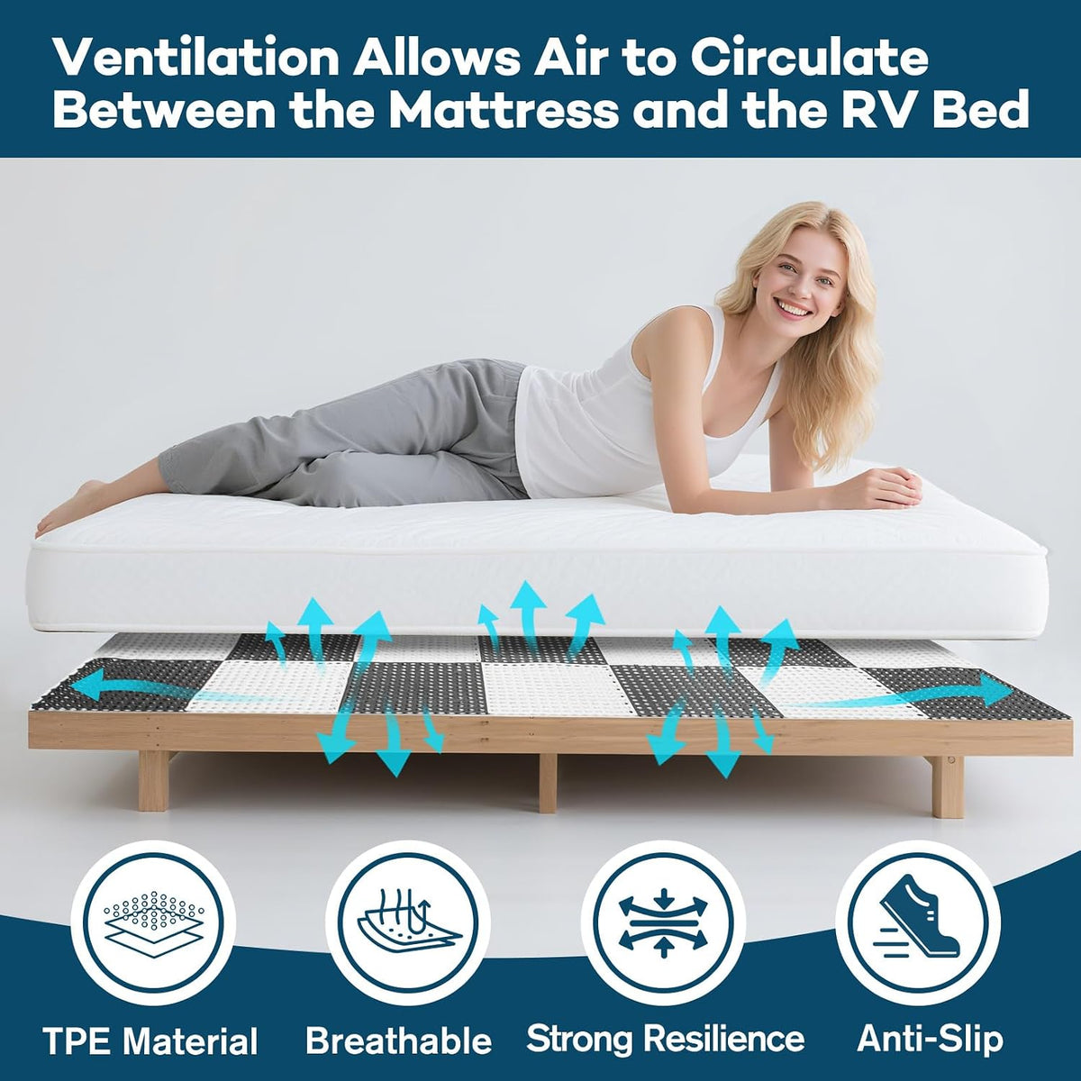 LILXIU Plastic Mattress Underlay 83 X 59 Inch Queen Size RV Under Mattress Pad Modular Interlocking Ventilation for RV Boat Camper