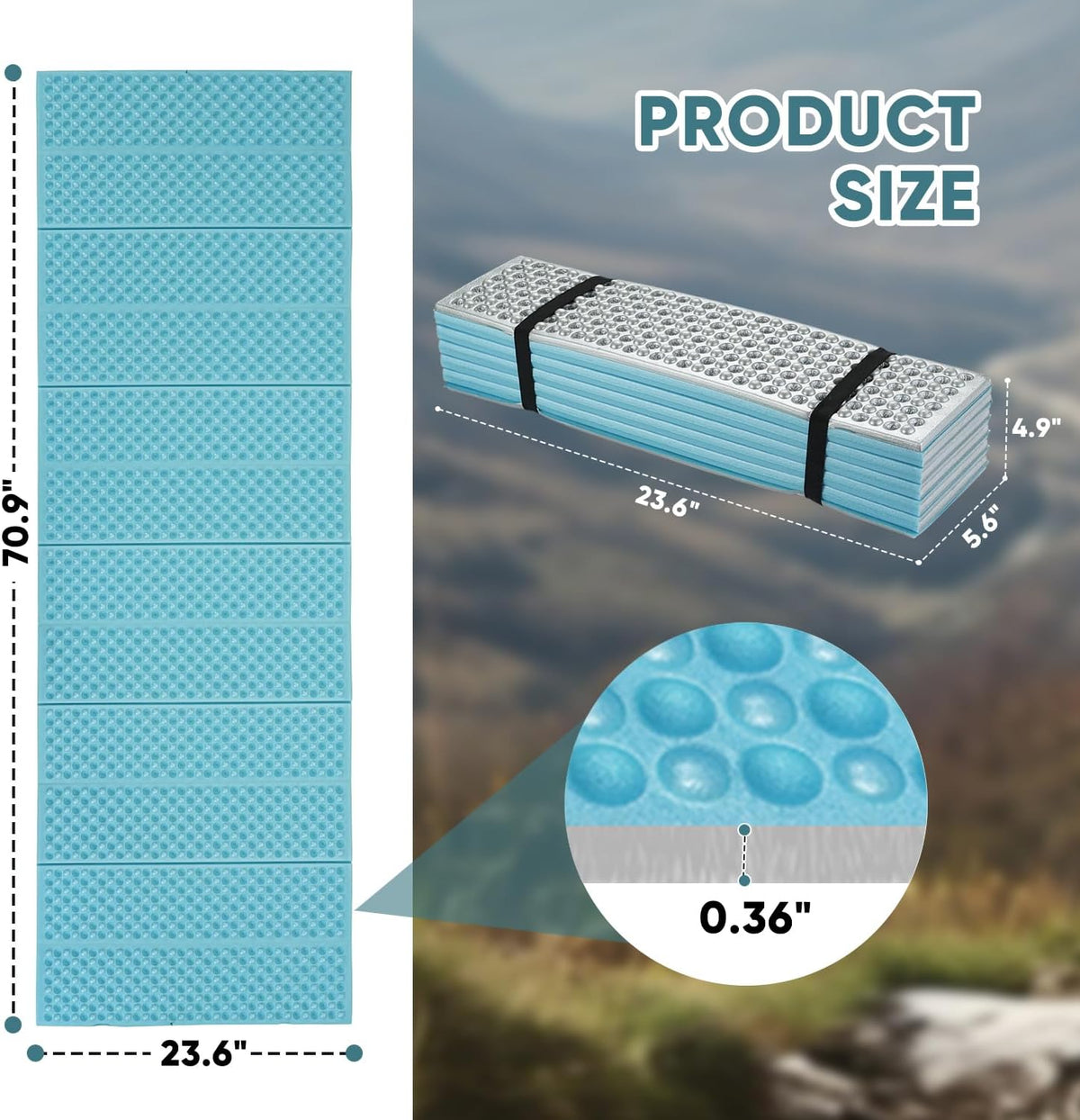 Ultralight Foam Sleeping Pad, Waterproof Closed Cell Foam Pad for Superior Insulation, Folding Sleeping Mat for Compact Storage, Foldable and Portable for Hiking and Camping
