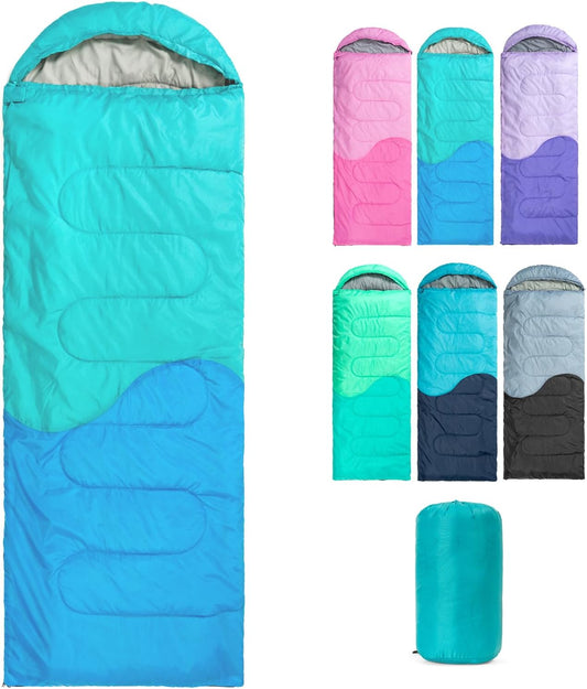 Sleeping Bag - 3 Seasons for Adults Boys Girls Camping Hiking - Warm Cold Weather Lightweight Portable with Compression Bag for Backpacking in Spring, Summer, Fall and Winter