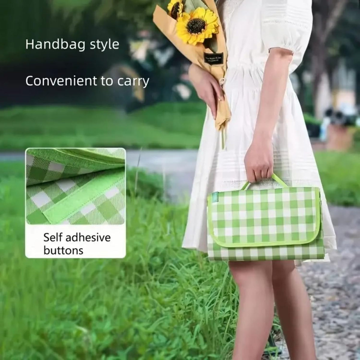Multi-Scene Waterproof Picnic Blanket – 1PC Foldable Non-Woven Mat for Camping & Trips-Green