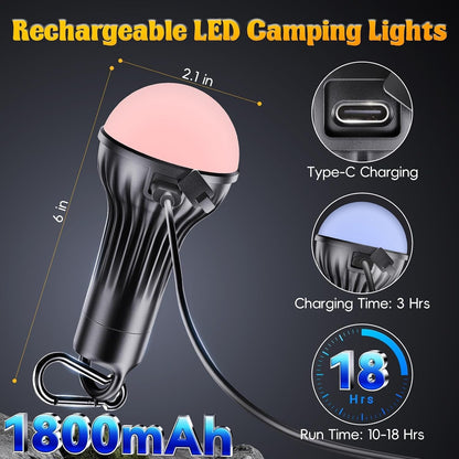 FLY2SKY Rechargeable LED Camping Lights Clip Hook Emergency 3Pcs 1800mAh