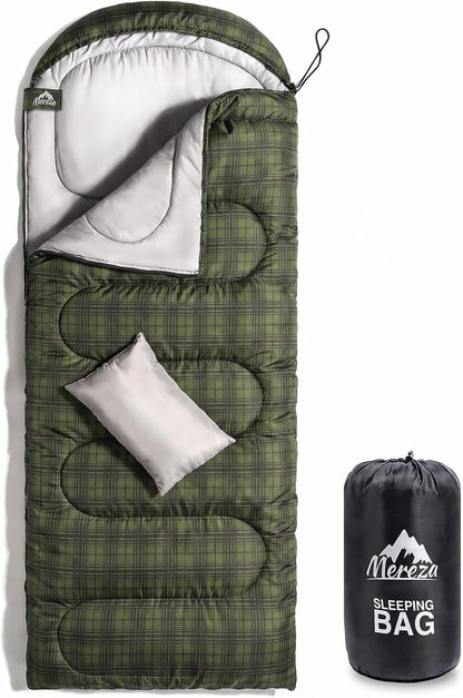 MEREZA 0 Degree Winter Sleeping Bag for Adults Kids with Pillow, Cold Weather Sleeping Bag for 4 Season Camping Hiking Backpacking Sleeping Bags for Big and Tall