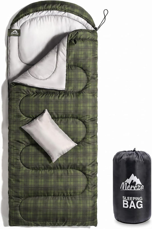 MEREZA 0 Degree Winter Sleeping Bag for Adults Kids with Pillow, Cold Weather Sleeping Bag for 4 Season Camping Hiking Backpacking Sleeping Bags for Big and Tall