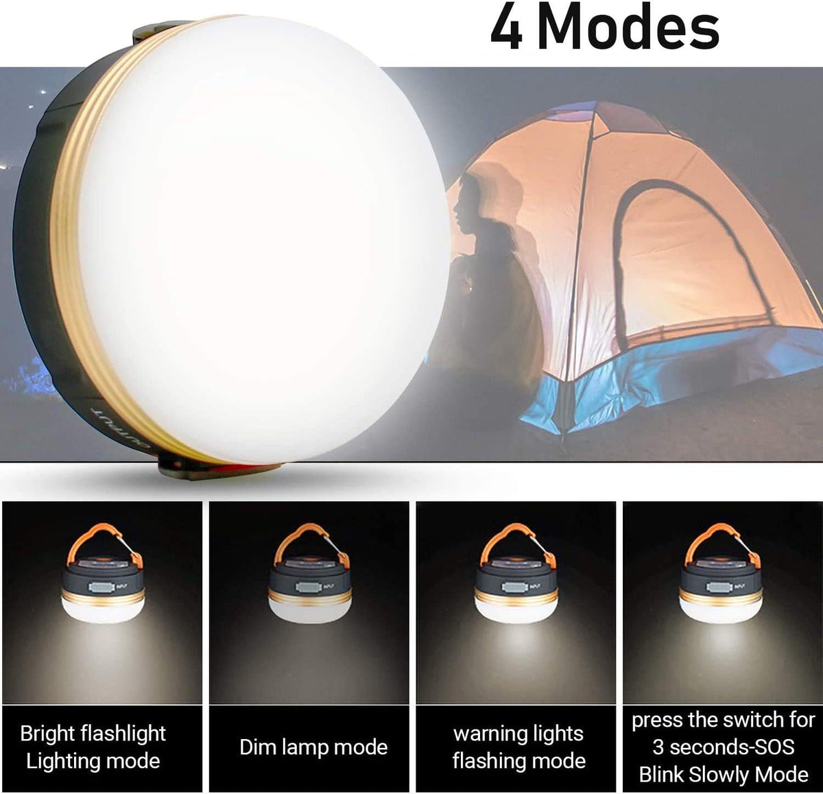 Censinda LED Camping Lantern, 1800mAh Rechargeable Portable Tent Light, 300LM,3 Light Modes, with Magnet Base,Electric Lantern Flashlight for Camping/Hiking/Fishing/Hurricane/Emergency(2 Packs)