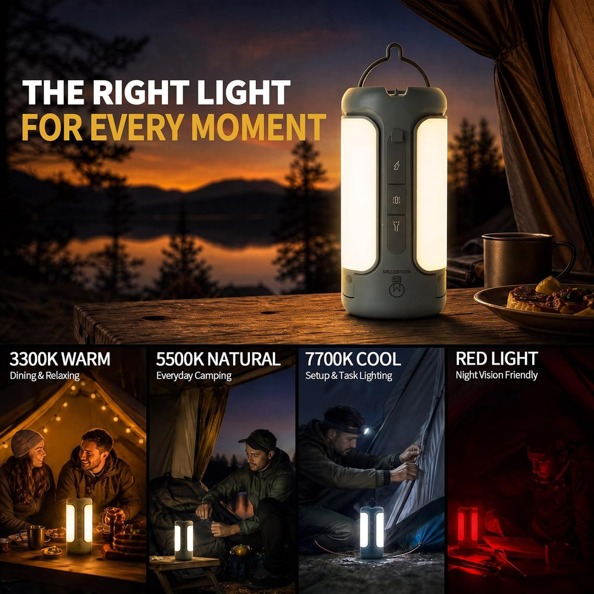Camping Lantern Rechargeable, 3-in-1 Foldable Tent Light & Flashlight, 1500LM, 10000mAh, IP54 Water Resistant, 1/4" Screw Base, Stepless Dimming, 5 Modes for Camping, Hiking, Power Outages