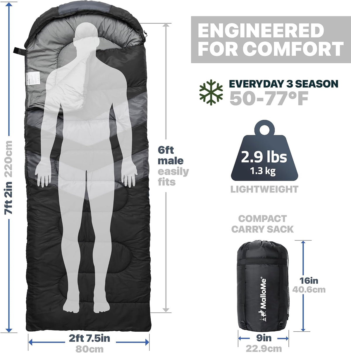 MalloMe Sleeping Bags for Adults Cold Weather & Warm - Backpacking Camping Sleeping Bag for Kids 10-12, Girls, Boys - Lightweight Compact Camping Essentials Gear Accessories Hiking Sleep Must Haves