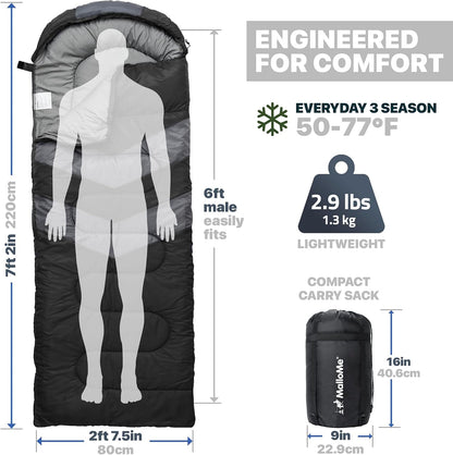 MalloMe Sleeping Bags for Adults Cold Weather & Warm - Backpacking Camping Sleeping Bag for Kids 10-12, Girls, Boys - Lightweight Compact Camping Essentials Gear Accessories Hiking Sleep Must Haves