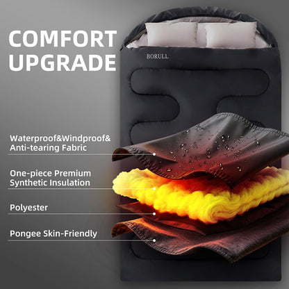 Double Sleeping Bags Queen Size for Adults Camping with 2 Pillows