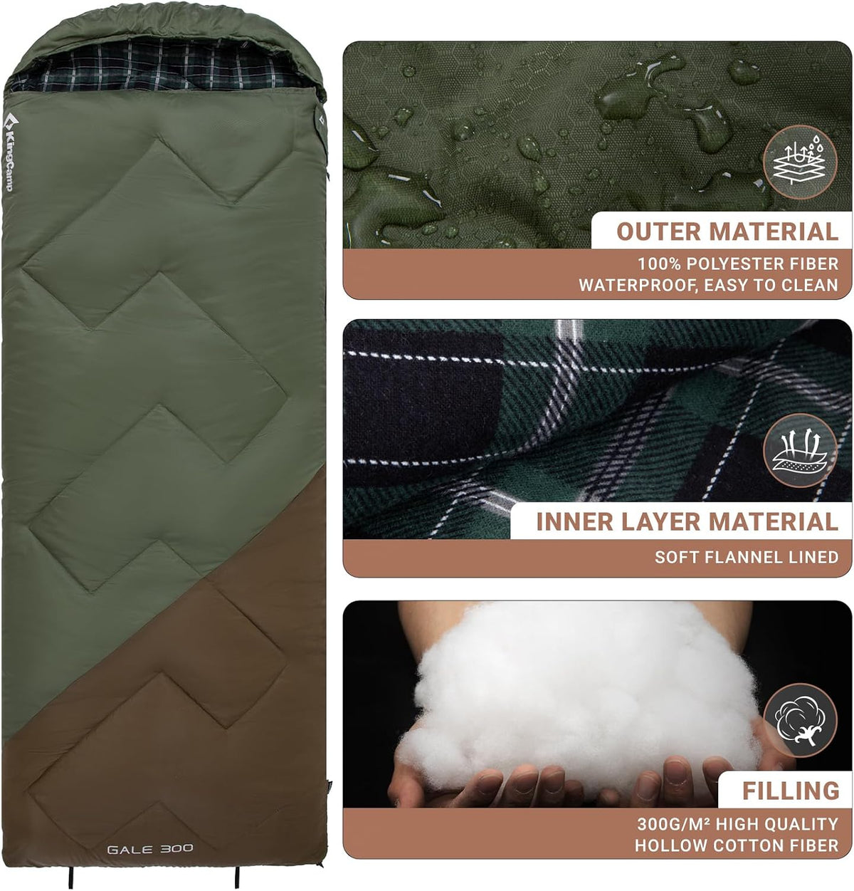 KingCamp Sleeping Bag for Adults, 100% Flannel XL Big and Tall