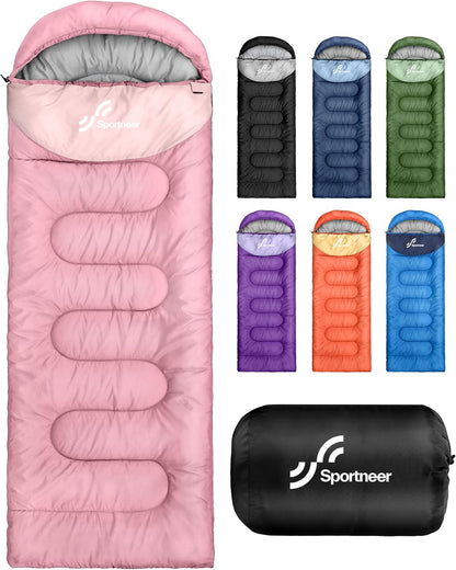 Sportneer Sleeping Bag, 3 Seasons Warm Cold Weather Sleeping Bags for Adults Kids Boys Girls with Compression Sack- Lightweight Camping Essentials Gear Accessories, Backpacking, Hiking
