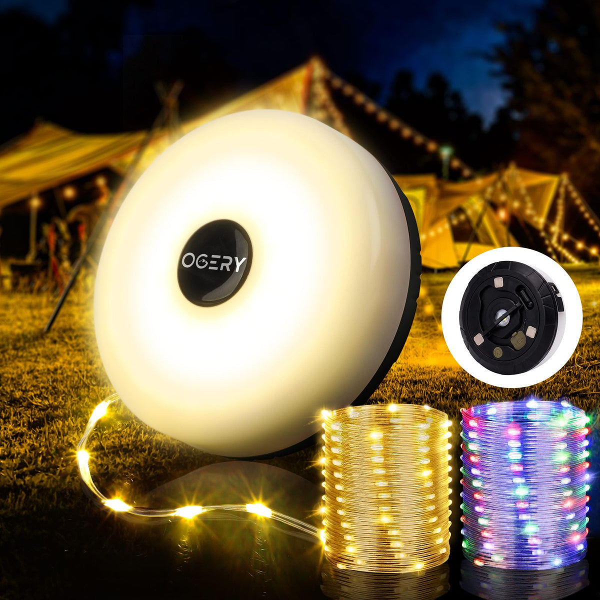 OGERY Camping String Lights 4 in 1, 32.8FT Quick Storage 8 Modes Protable
